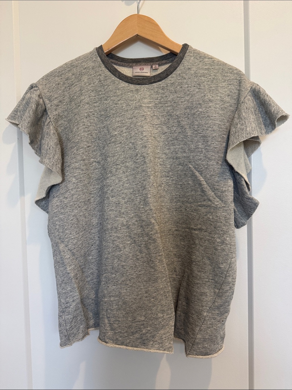 AG Adriano Goldschmied Heather Gray Ruffle Sleeve Tee
